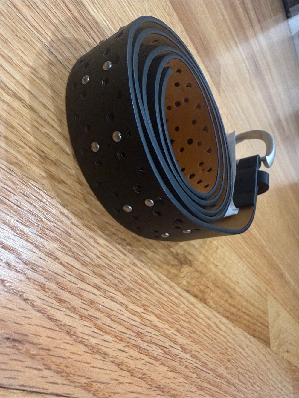 Black Perforated Leather Belt with Silver Studs